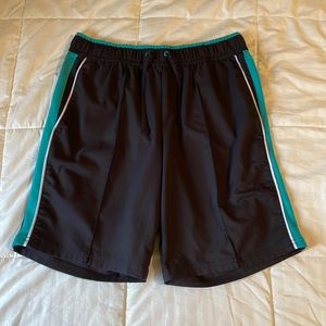 Made for Life Brand Women’s Black and Teal Stripe Shorts, Size Medium
